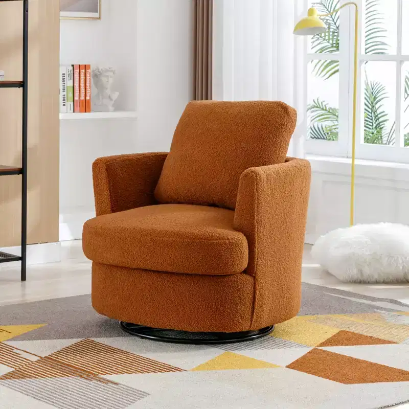 GDFStudio Bertha Swivel Boucle Upholstered 32 Wood and Steel Chair