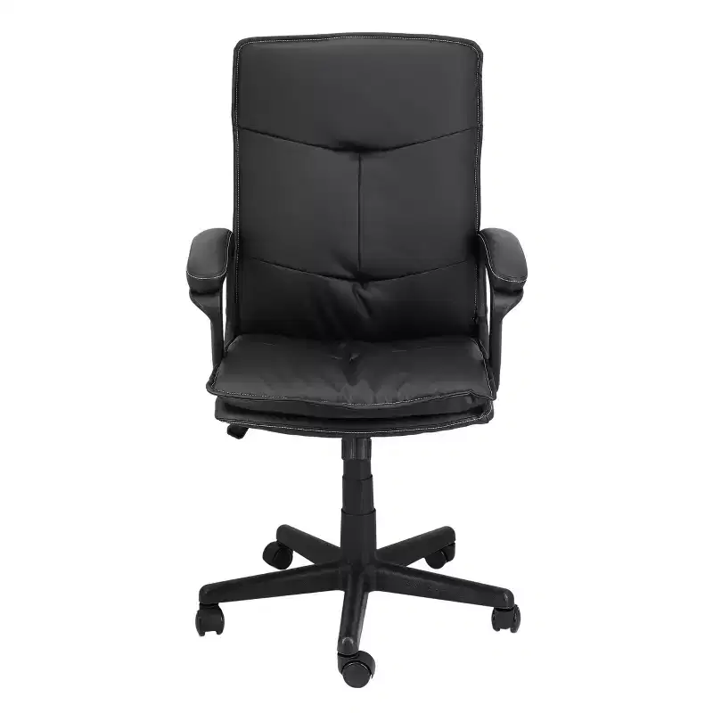 Elama High Back Tufted Faux Leather Adjustable Office Chair in Black