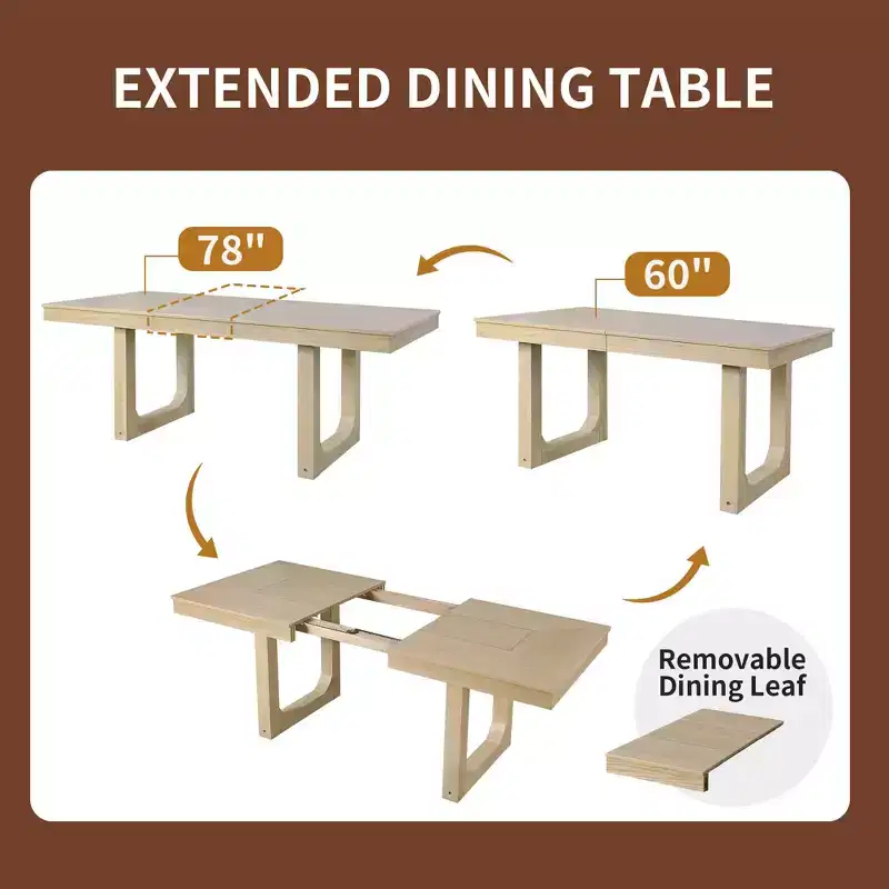 MAYEERTY 7-Piece Extendable Dining Set, 78 Rustic Table & 6 Chairs