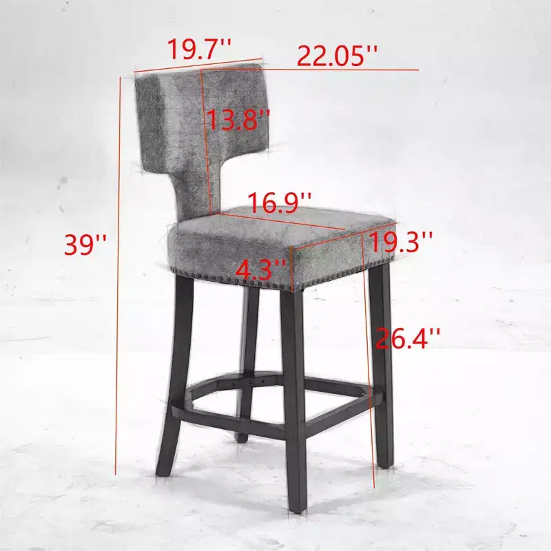 CLIHOME Set of 2 Mid Century Counter Height Bar Stools, Farmhouse Linen Fabric Upholstered Kitchen Accent Chair Curved Backrest