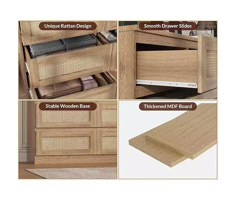 8-Drawer Rattan Dresser with Wide Tabletop