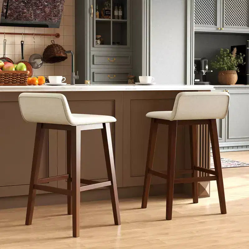 Costway 29 Upholstered Barstools w/ Low Back Footrest & Wood Legs for Kitchen Island