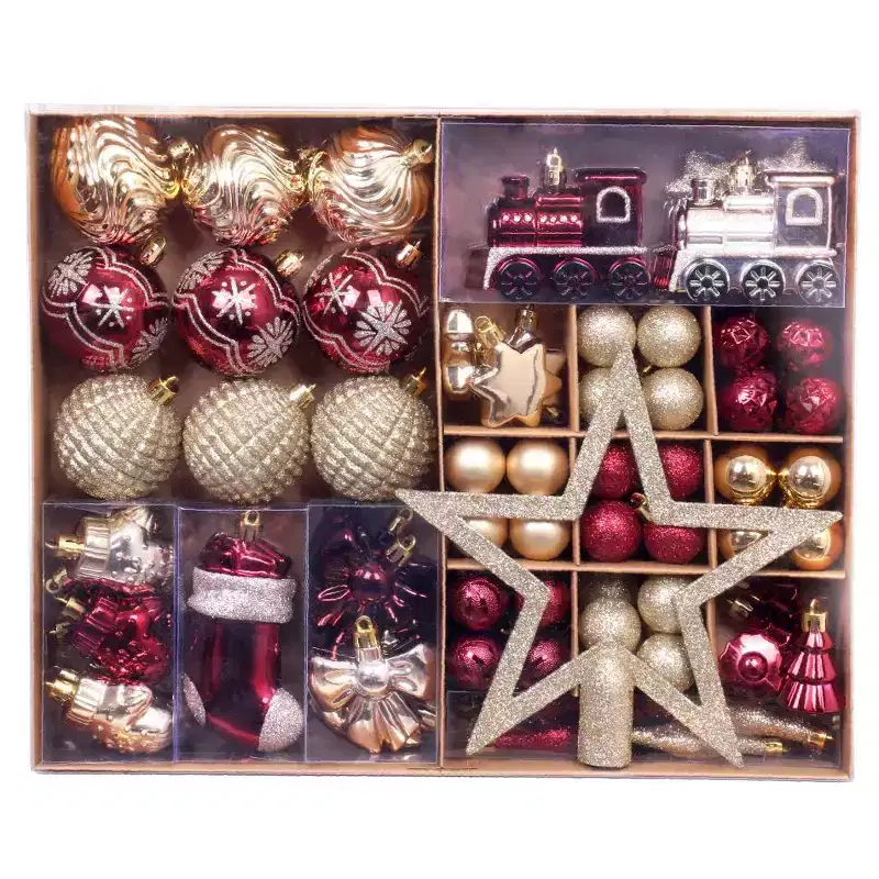 100 Pcs Christmas Balls Ornaments Set, Shatterproof Xmas Balls Ornaments with Tree Top Star, Hanging Pendants Decorations for Xmas Eve