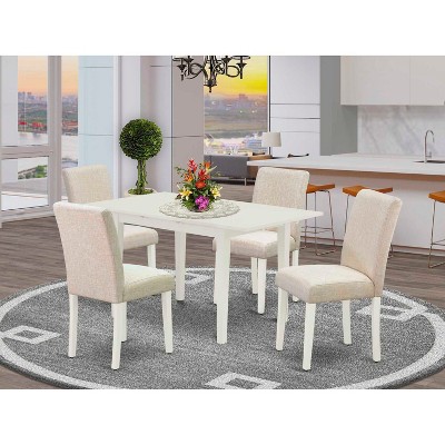 HomeStock 5-Pc Linen White Finish Solid Wood Top-Rectangular Upholstered Dining Room Set with Butterfly Leaf-Seats 4