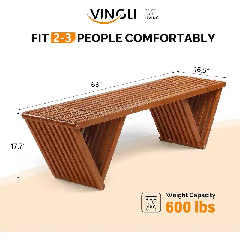 VINGLI Outdoor Wooden Bench, 63 All Weather Patio Bench Porch Bench, 600lb Capacity Outdoor Backless Benches for Yard Park Garden