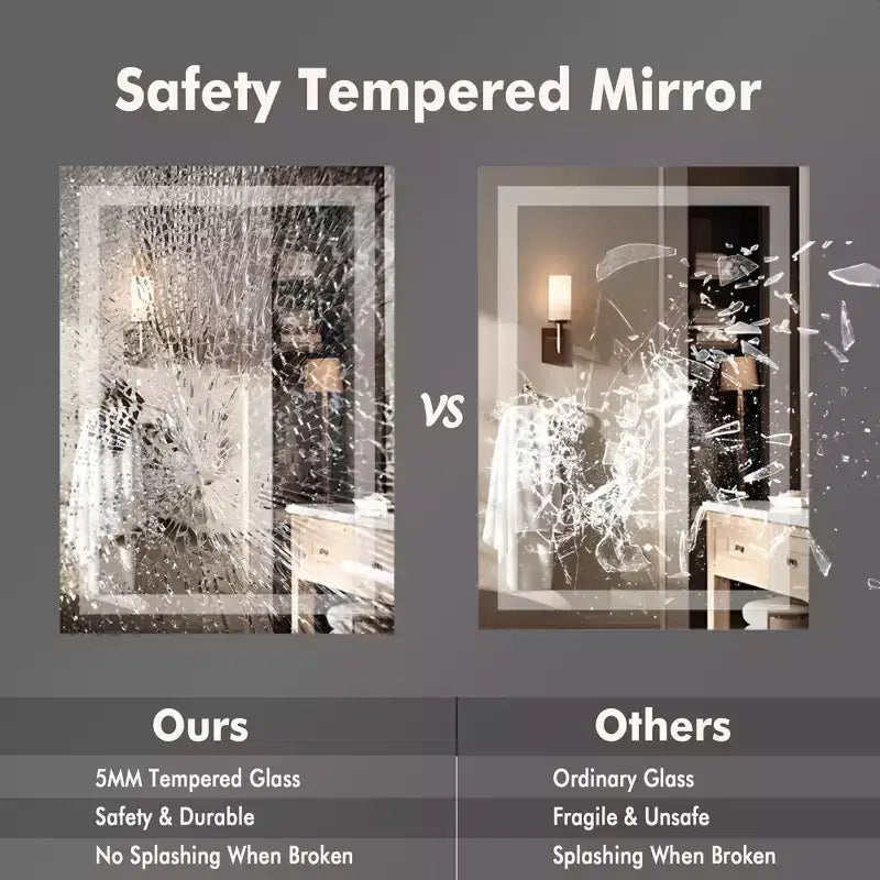 LED Bathroom Mirror with Lights - Large Frameless Vanity Mirror, Dimmable Front & Backlit, Anti-Fog, Memory, 3 Color Modes, Shatter-Proof