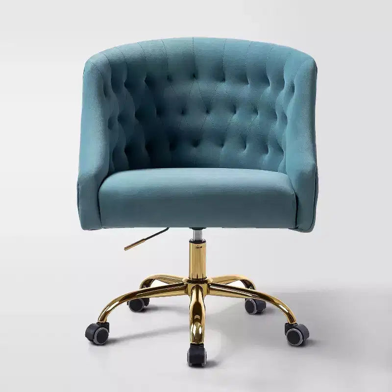 Anika Modern Velvet Height-adjustable Swivel Task Office Chair with Button-tufted Back and Gold Base | Karat Home