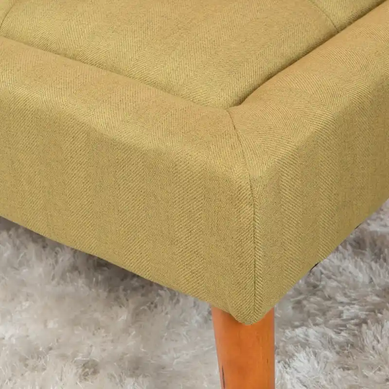 Tufted Fabric Ottoman Bench with Wooden Legs