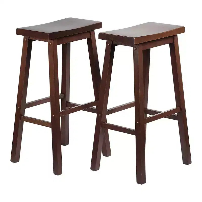 PJ Wood Classic Saddle Seat 29 Tall Kitchen Counter Stools for Homes, Dining Spaces, and Bars w/ Backless Seats & 4 Square Legs, Walnut (Set of 6)