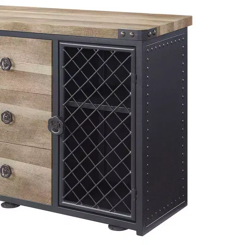 Edina 50 Kitchen and Dining Cabinets Oak and Sandy Black - Acme Furniture: Sideboard Buffet with Metal Frame, MDF Surface
