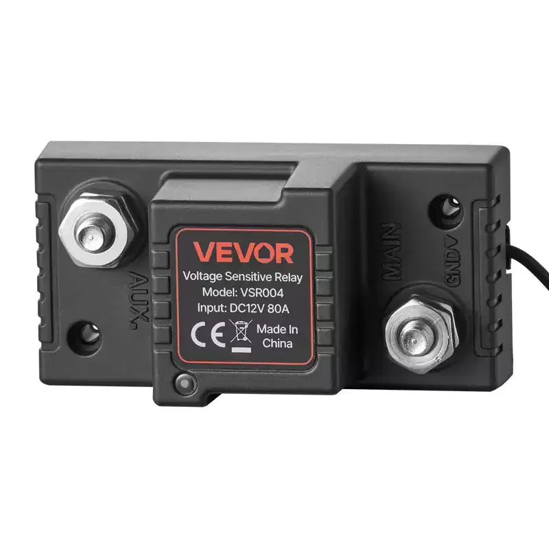 VEVOR Dual Battery Isolator Kit, 12V 80 Amp 2 ft 6 AWG, Manual / Automatic VSR Voltage Sensitive Relay with Voltmeter, LCD Screen, Black