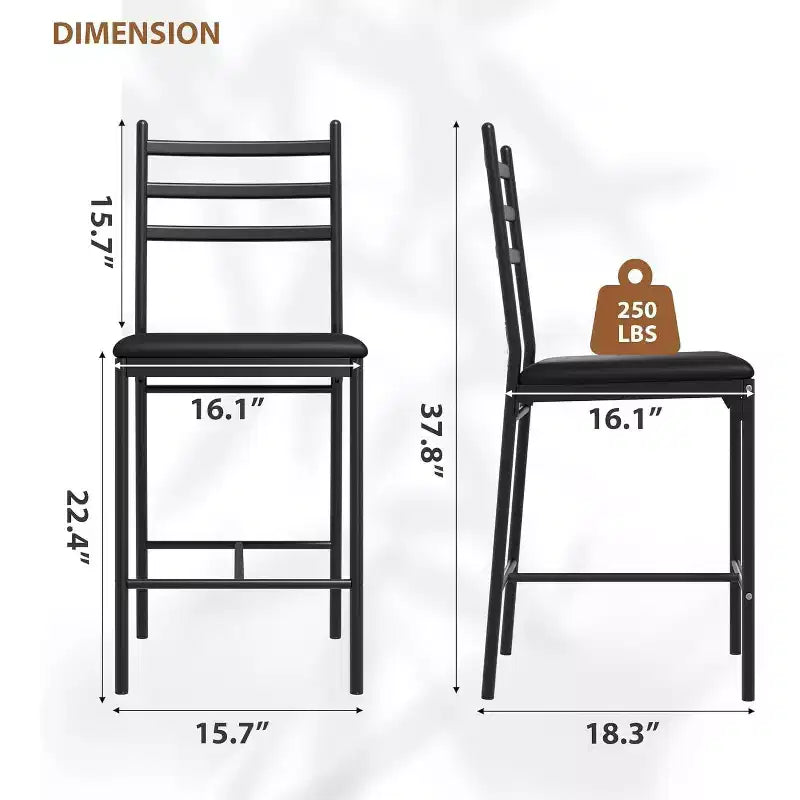 Modern Bar Stools with Backrest, Counter Height Bar Chairs with Footrest, Upholstered Metal Barstools for Kitchen Island, Dining Room