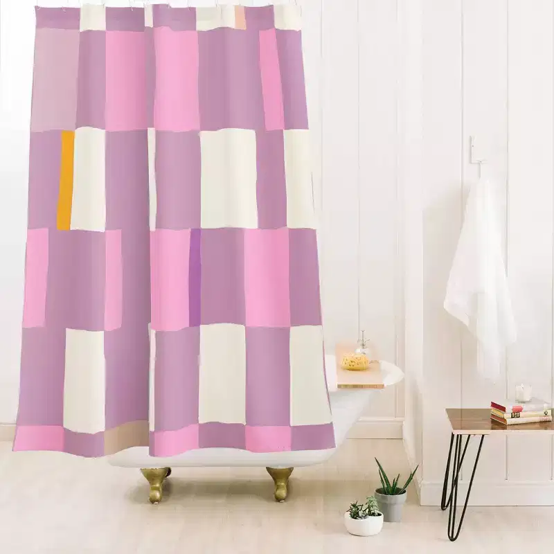 Deny Designs Dannick Summer check Hand Drawn Purple Shower Curtain