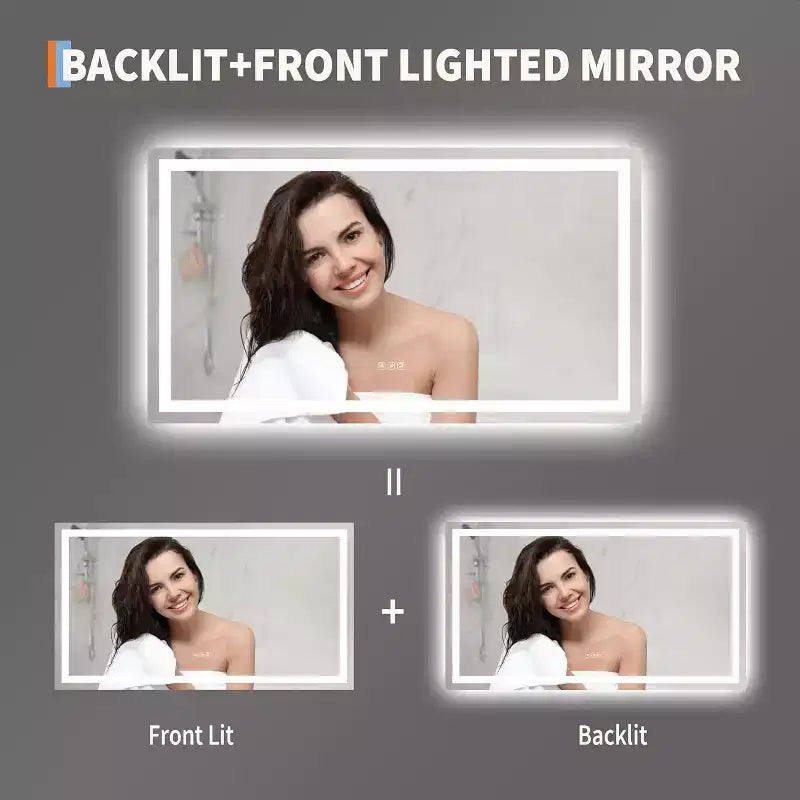 COZONY 50x28 Inch LED Bathroom Mirror with Lights, Dimmable Anti-Fog Vanity Mirror
