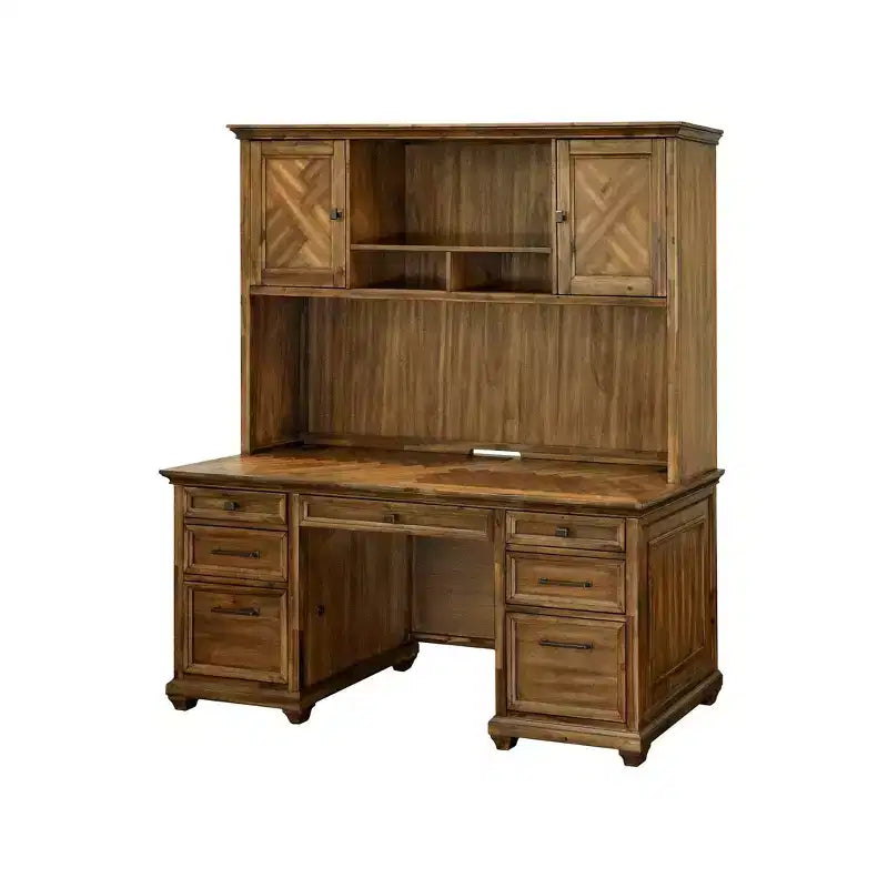 Martin Furniture Porter Traditional Wood Hutch With Doors Brown: 44" High, No Assembly, 68.5" Wide