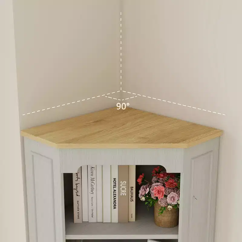AndMakers Antique White Wood 17.71 in. Pantry Cabinet with 5 Shelves