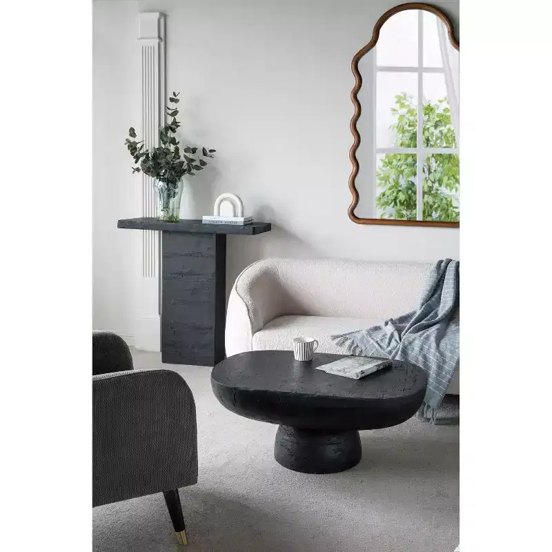 Black Rectangular Coffee Table with Pedestal Base 35.5x14x35.5