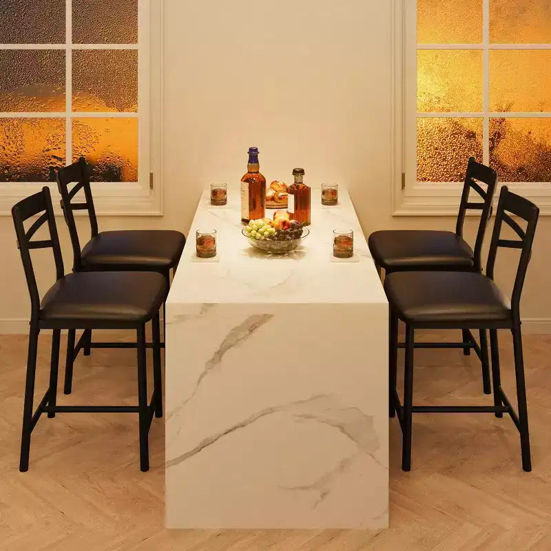 Bar Stools Set  Upholstered with Backrest & Footrest, Counter Height Barstools, Thick Cushion for Kitchen Island, Apartment, Counter Bar