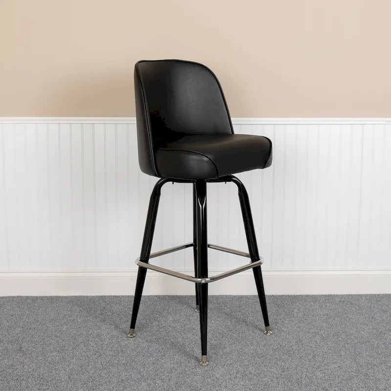2-Pack Metal Barstools with Swivel Vinyl Bucket Seat & Footrest