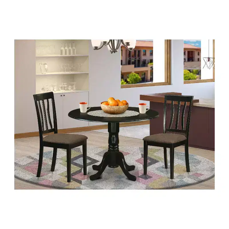 Kitchen Dining Set - Round Table with 2 Wood Chairs - Modern Dining Room Furniture