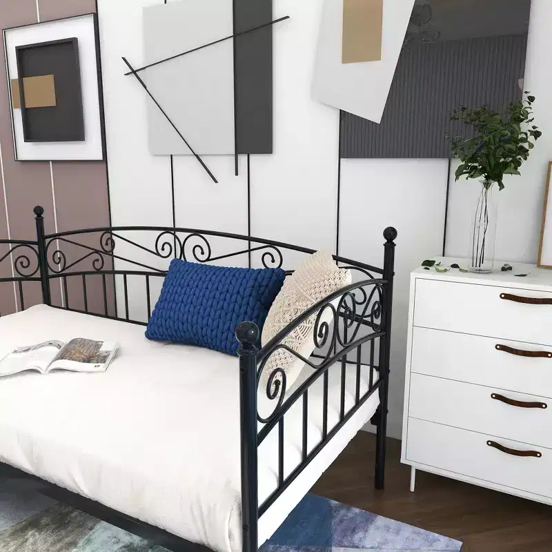 GDFStudio Flynn Mid-century Modern Metal Daybed Frame with Headboard