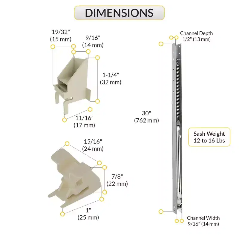 Brixwell Aluminium Window Channel Balance 30 Length, 12 to 16 lbs Sash Weight With Top Sash Guide 1-1/4 Height, Bottom Guide 1 Depth