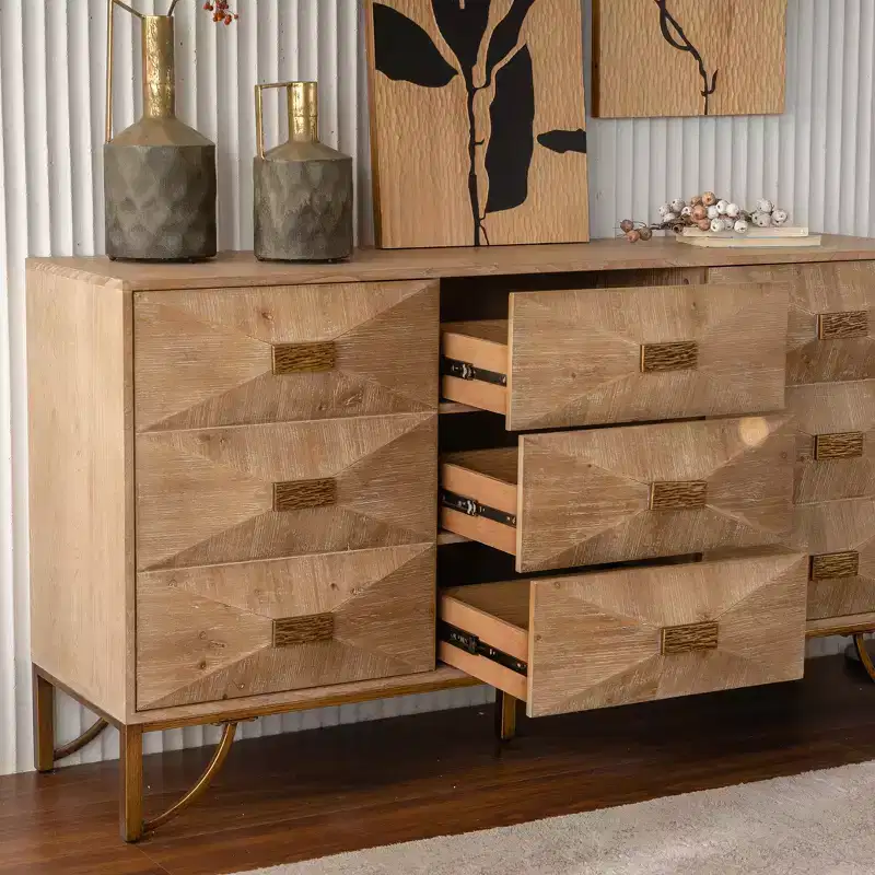 GDFStudio Kipling 3-Drawer and 2-Shelf Wood 59.44 Sideboard Buffet