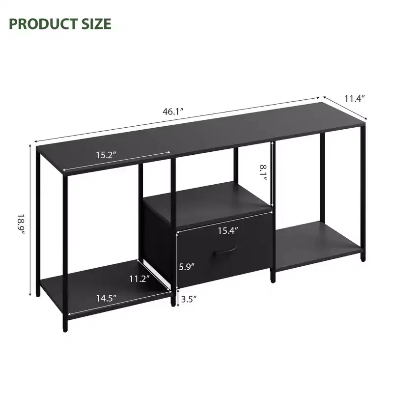 COZONY Metal and Fabric TV Stand, Modern Entertainment Center with Open Shelves & Drawer