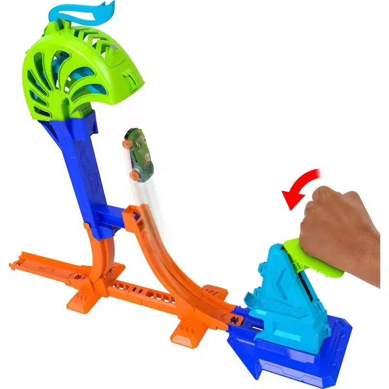 Hot Wheels Stunt Tracks Power Launch Champion Track Set and 1:64 Scale Die-Cast Toy Car