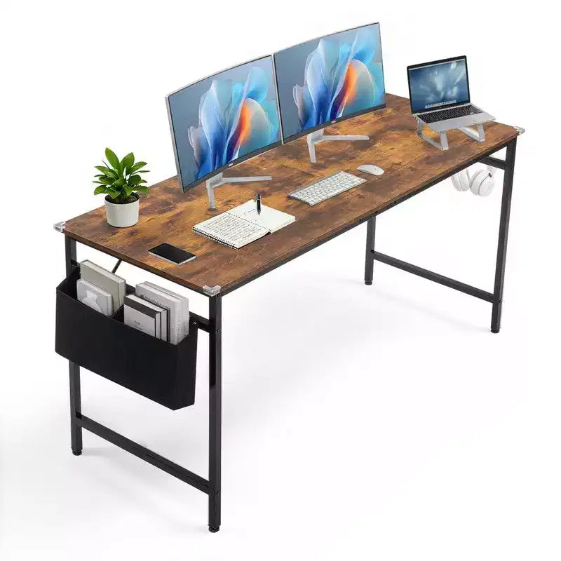 Karl Home 63 Computer Desk for Home Office ,Study Writing Desk with Storage, Side Hooks & Adjustable Feet