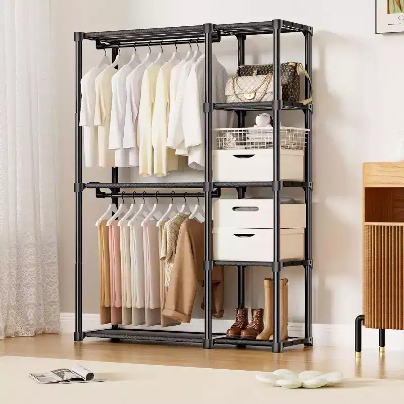 NAYSAYE 4 Tier Portable Closet 72 inch Wardrobe Organizer with Shelves and Hanging Rod Space Saving Storage for Bedroom Dorm