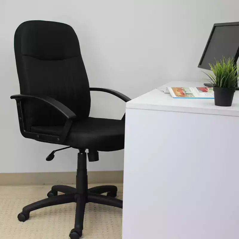 Mid Back Fabric Managers Chair Black - : Ergonomic, Swivel, Adjustable Height, Metal Frame