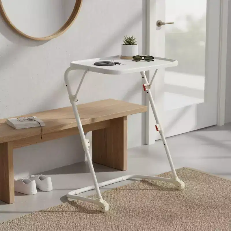 FurnitureR Adjustable Folding TV Tray with 4 Height & 3 Tilt Angle, Foldable Dinner Trays Laptop Snack Table with Cup Holder Sofa, 3PCS. White