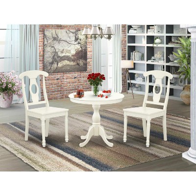 3-Piece Linen White Finish Solid Wood Top - Dining Room Set - Seats 4