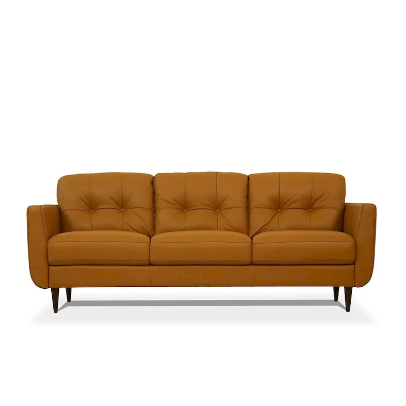 83 Orange Leather Sofa With Black Legs - 83