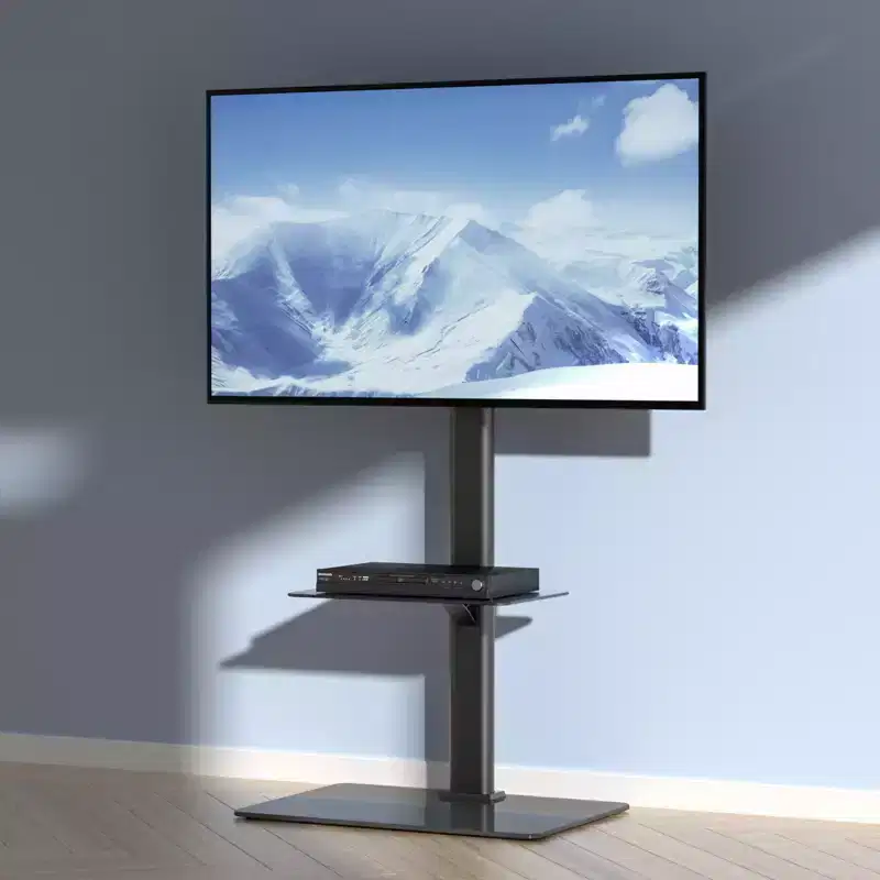 Swivel Tall TV Stand Mount for 32 to 65 inch TVs, Height Adjustable, Tempered Glass Base