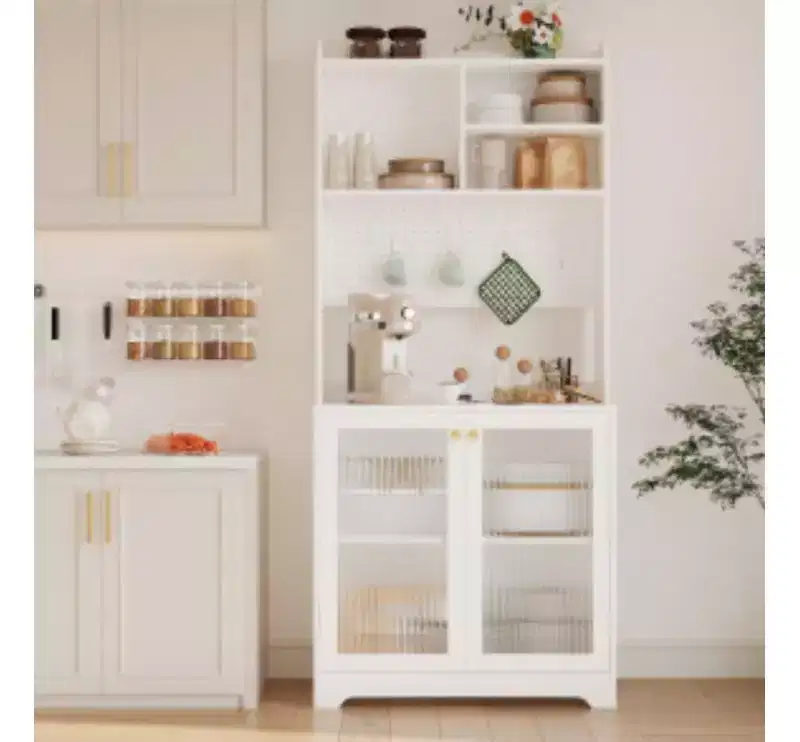 71-inch Food Storage Cabinet with Door, Adjustable Shelves with DIY Pegboard, Suitable for Kitchen or Dining Room