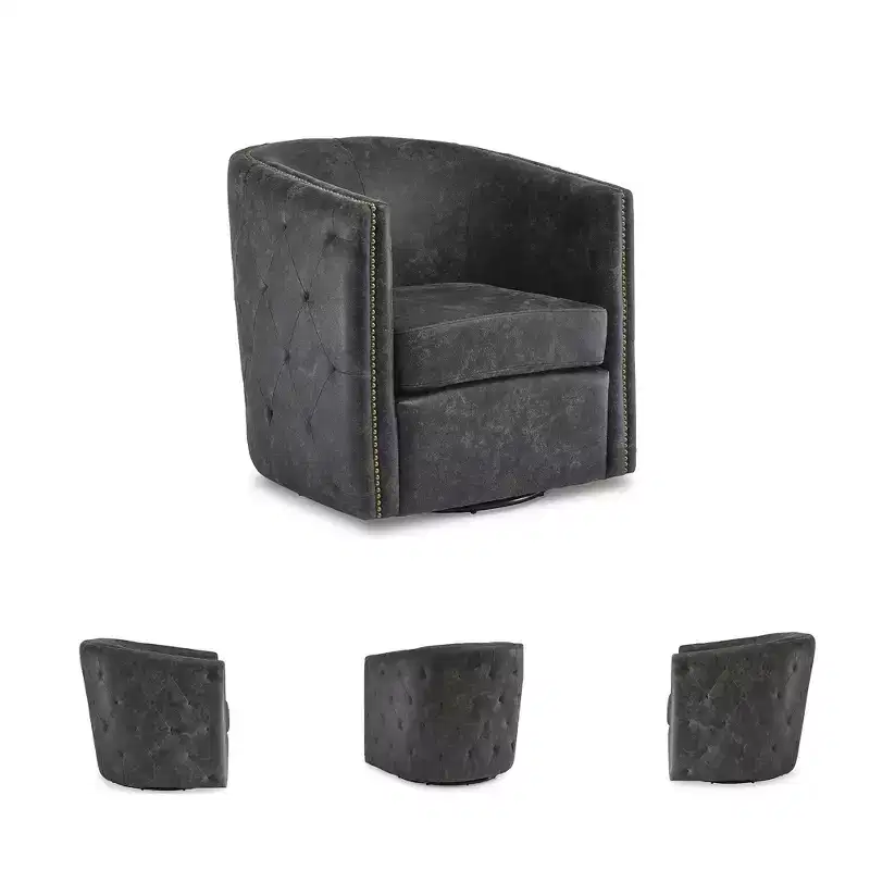 Signature Design by Ashley Casual Brentlow Swivel Accent Chair, Distressed Black