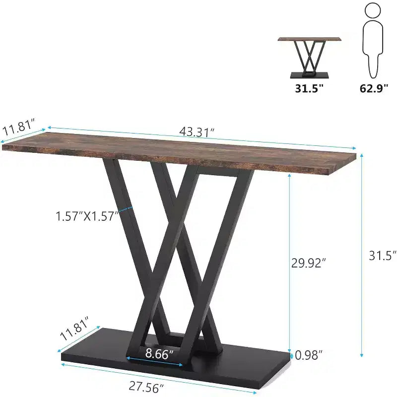 Lantine 43-Inch Console Table, Industrial Hallway Table for Entryway, Narrow Sofa Table for Living Room, Rustic Brown, Easy Assembly