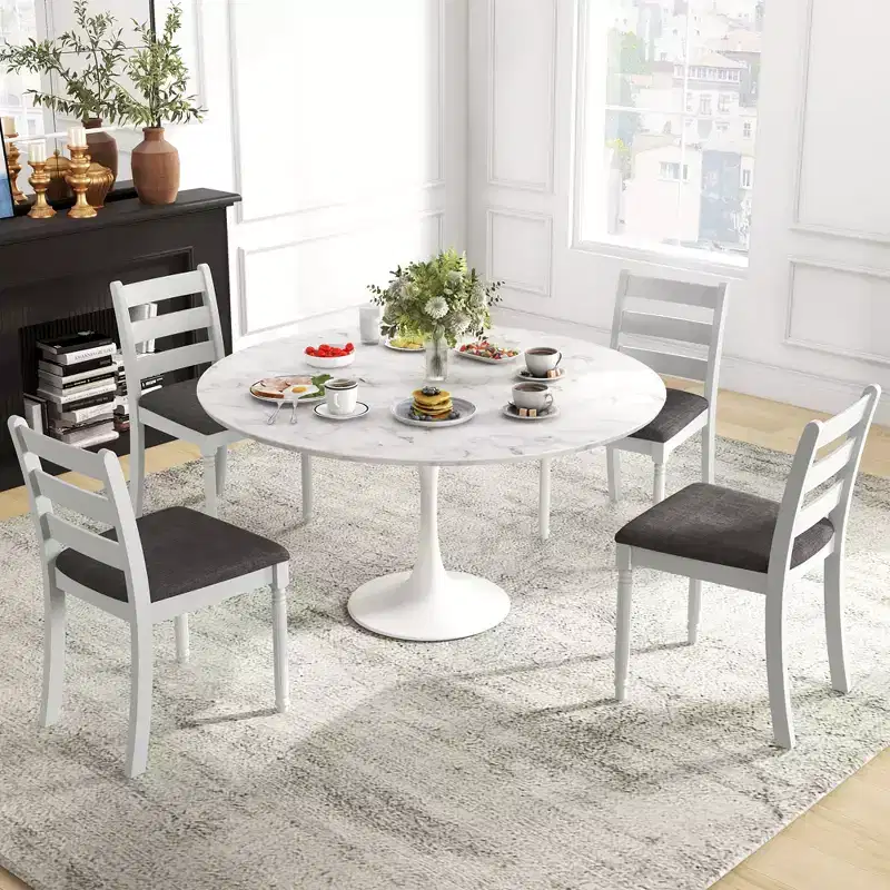 Costway Wooden Dining Chair Set of 2 w/ Acacia Wood Legs Padded Cushion Ladder Back