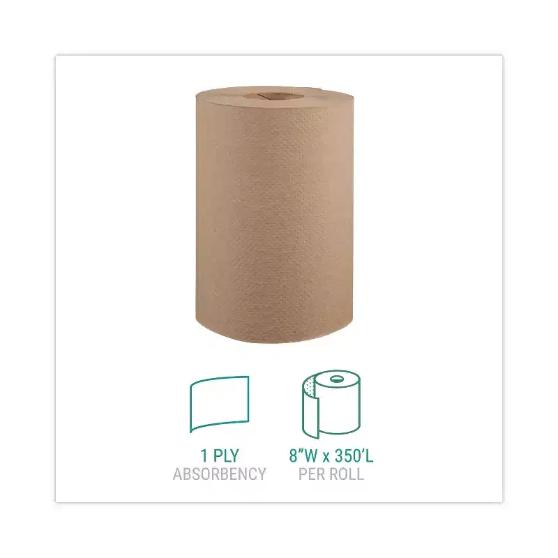 Windsoft Hardwound Roll Towels, 1-Ply, 8 x 350 ft, Natural, 12 Rolls/Carton
