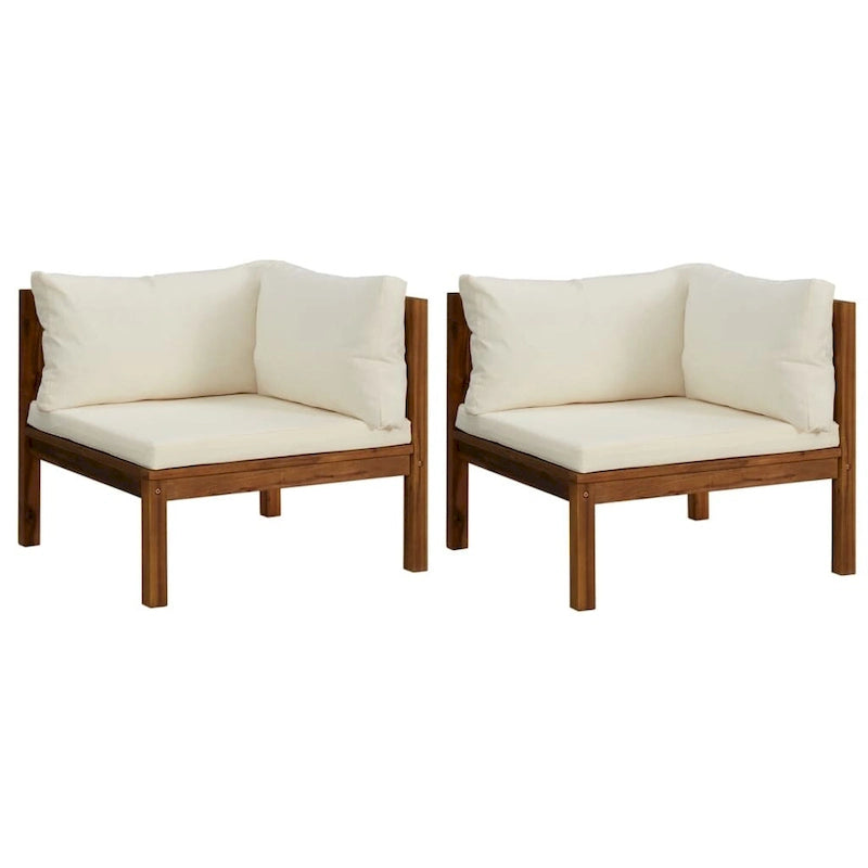 vidaXL Corner Sofas 2 pcs with Cream White Cushions Solid Acacia Wood - 27.2 x 27.2 x 24.6
