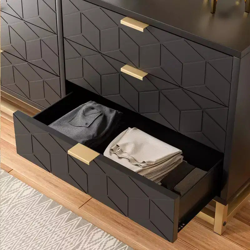 6 Drawer Double Dresser,Modern Dresser for Bedroom with Gold Handles,Large Chest of Drawers forHallway,Entryway