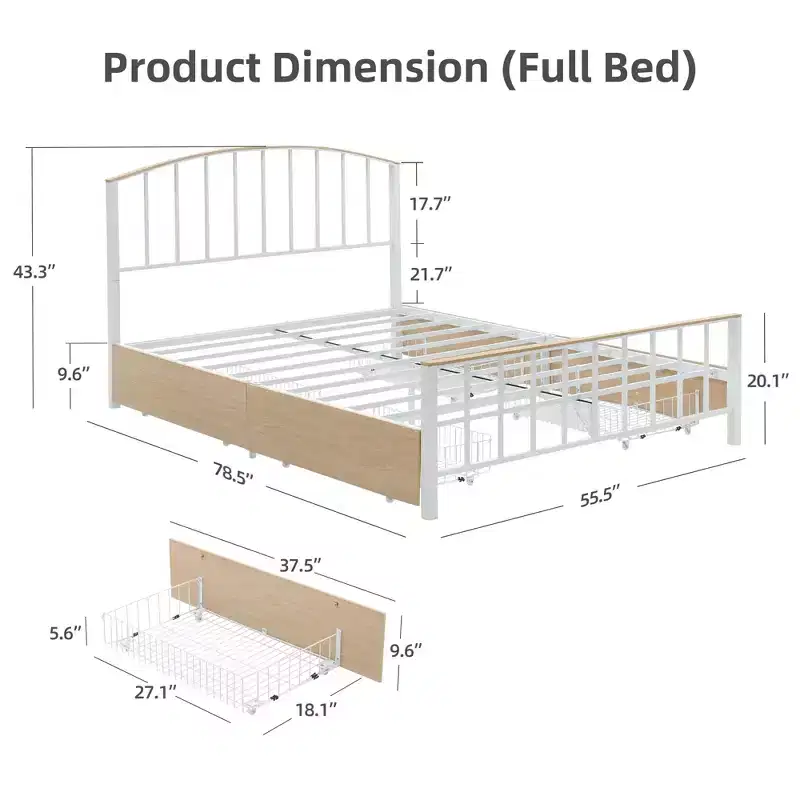 Whizmax Platform Bed Frame with 4 Storage Drawers, Mattress Foundation with Headboard & Footboard, Oak Color
