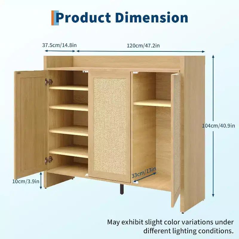 Shoe rack storage cabinet at the entrance, with a door and adjustable, suitable for corridors and living rooms, made of light oak material