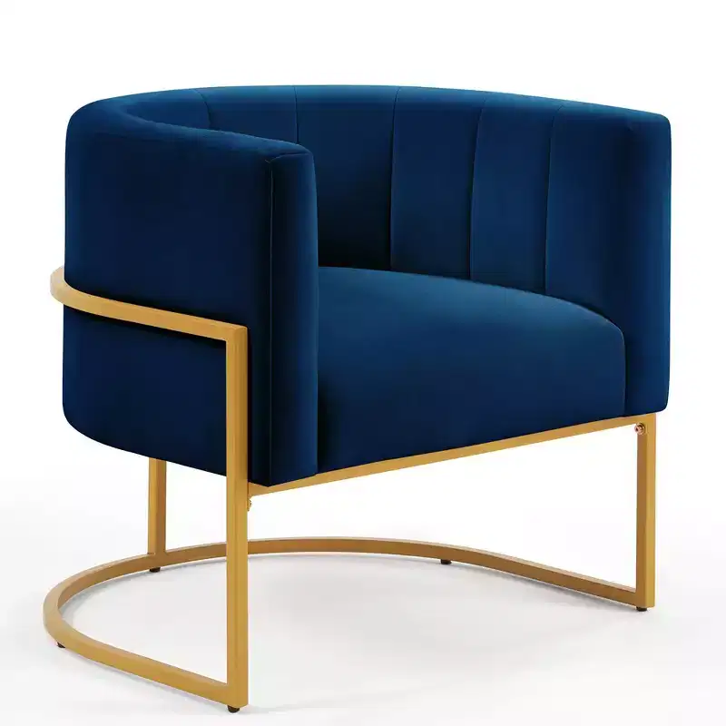 Velvet Accent Chair With Cushion, Golden Metal Stand, Curve Backrest Upholstered Vanity Chair, Home Leisure Chair