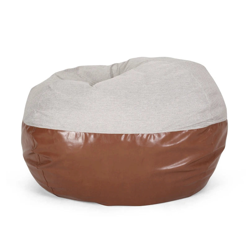 Modern 5 Foot Two Toned Fabric and Faux Leather Bean Bag