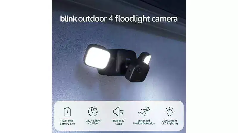 Blink Outdoor 4 Floodlight Camera, Wireless Smart Security Camera, Two-Year Battery Life, Sync Module Core Included with 1 Camera System - Black