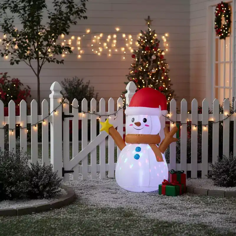 Gymax 4' Xmas Inflatable Snowman w/ Blower & 360 Degree Rotating LED Lights Blow-up Decoration w/ stakes & internal sandbag for Indoor & Outdoor