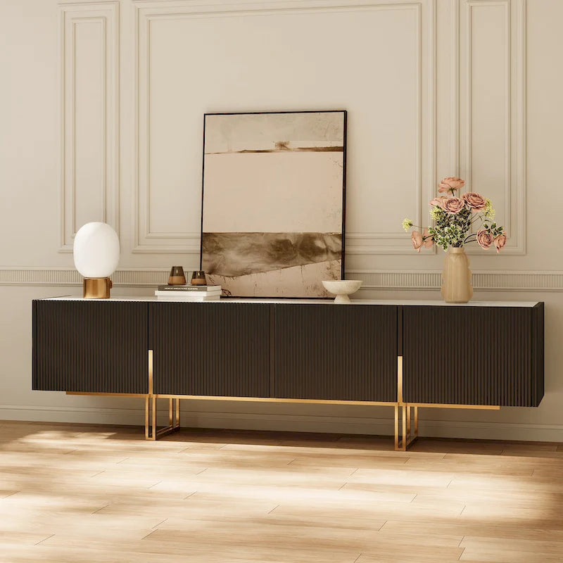 78.7 TV Stand, Entertainment Center with Faux Marble Top